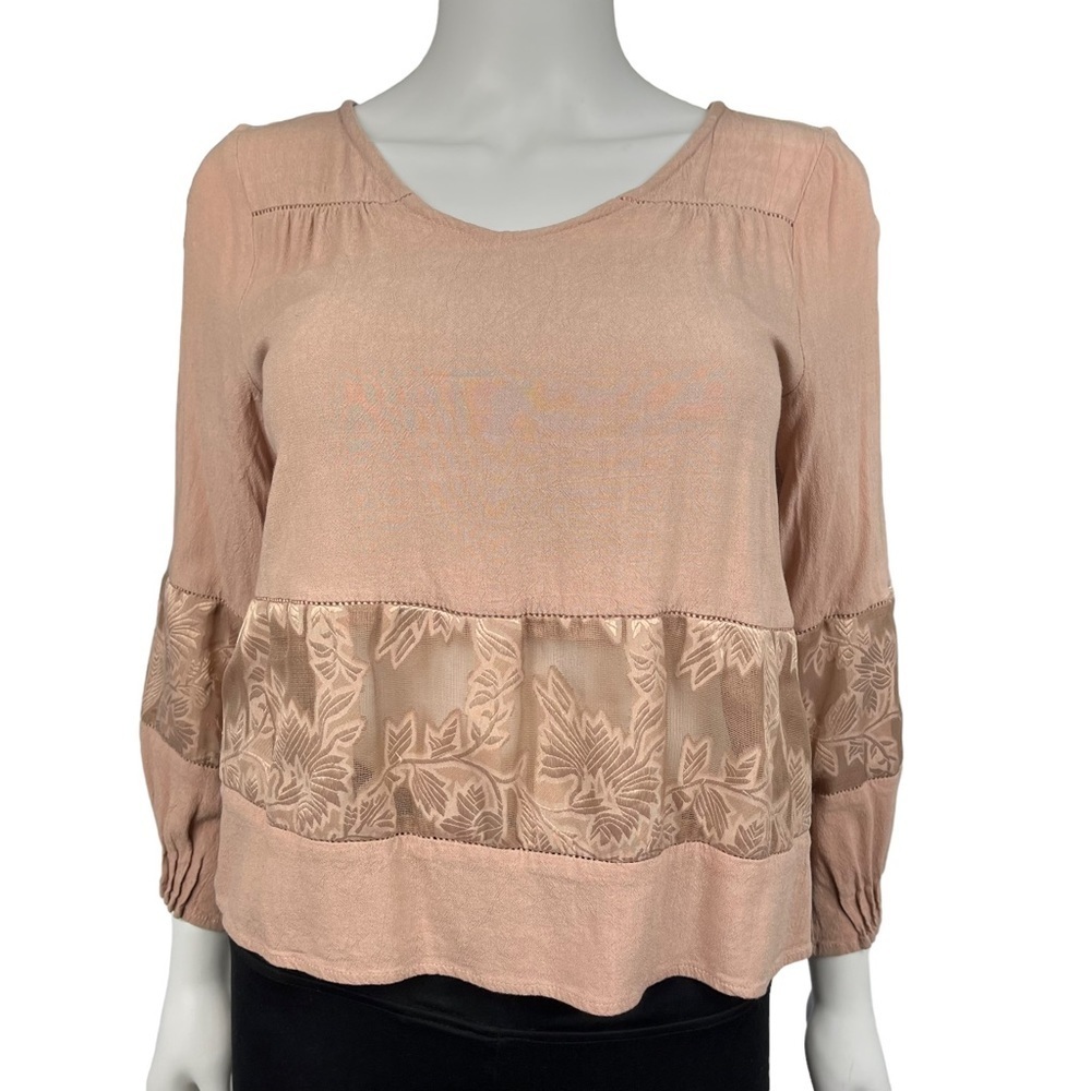 Doe & Rae Blouse Women’s‎ Light Brown/Nude Long Sleeve Top Size S